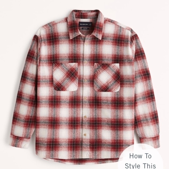 Abercrombie & Fitch Plaid Flannel Oversized Shirt Button Up Top Shirt Jacket M - Picture 3 of 17